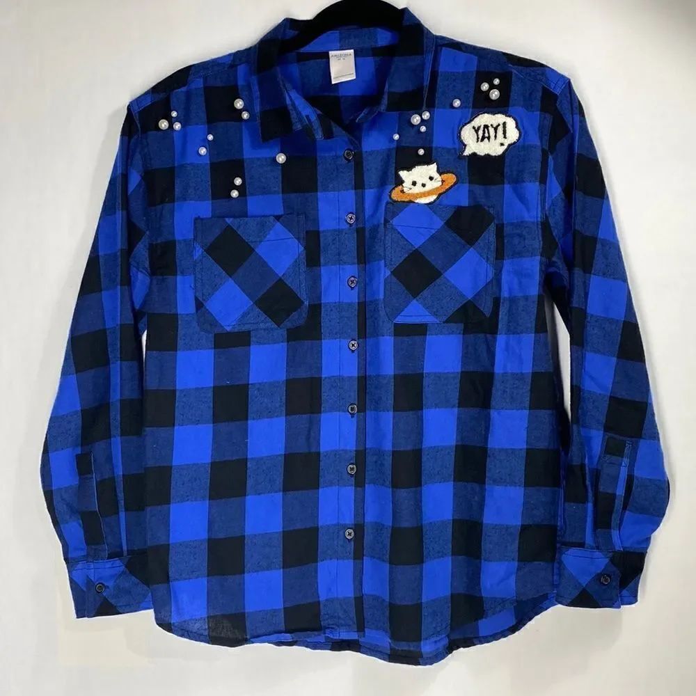 3For$20 Amazon Plaid Pearls Blue & Black Youth size XL 16